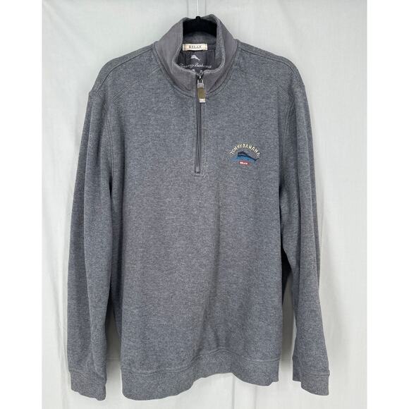 Tommy Bahama Sweater Mens Large Gray Relax 1/4 Zip Sweatshirt Cotton - Picture 1 of 6